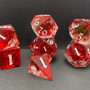 Ruby Rage Dice Set | Handmade Resin Sharp Edge Dice for Dungeons and Dragons, Tabletop Gaming