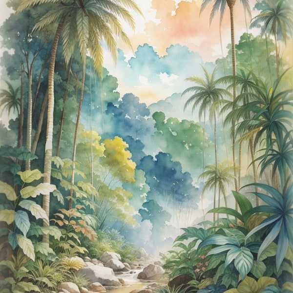 Tropical Wilderness: Jungle Landscape Digital Poster Print