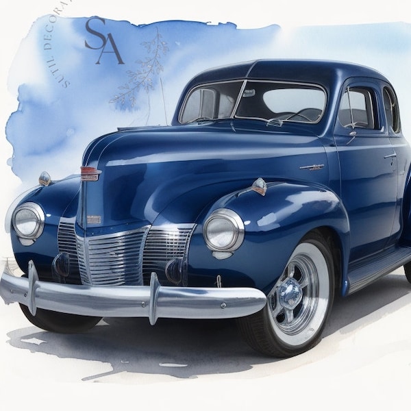 Classic Elegance: A Dark Blue Chevrolet 1941 in Digital Poster Print