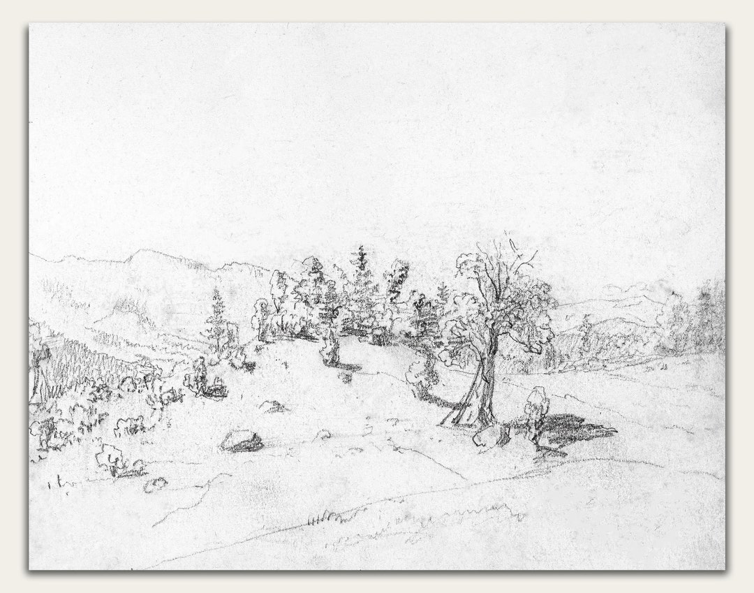 Rustic Vintage Tree Landscape Sketch/ Vintage Drawing/ Antique Neutral ...