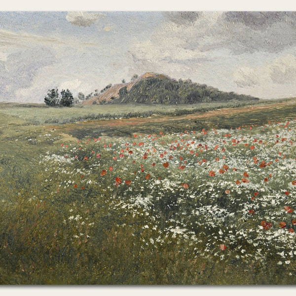 Vintage Meadow In Summer Antique Painting/ Country Hillside Covered With Wild Flowers/ Farmhouse Style Decor/ Accent Art Studios ML08