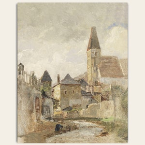 Vintage Italian Village Painting/ Moody Farmhouse Wall Art/ European Countryside/ Downloadable Art Print/ PRINTABLE/ Accent Art Studios ML26