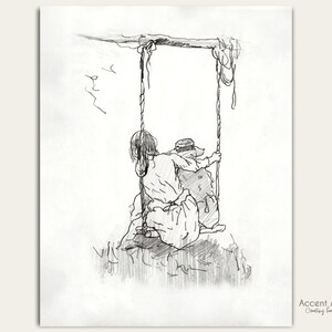 Rustic Tree Swing Sketch Wall Art/ Girls Swinging Drawing/Summer Farmhouse Wall Decor/Digital Download/Printable Art/Accent Art Studios SK29