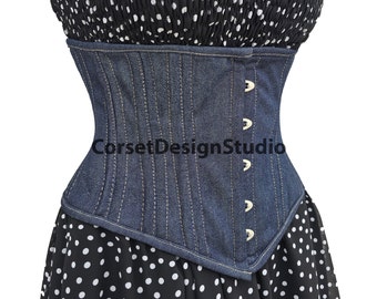 Women Underbust Denim Corset Double Steel Boned Corset Waist Trainer Heavy Duty Shape Clincher Corset