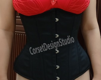 Corset formateur taille basse désossé en acier sablier corset en coton sergé noir pour femme