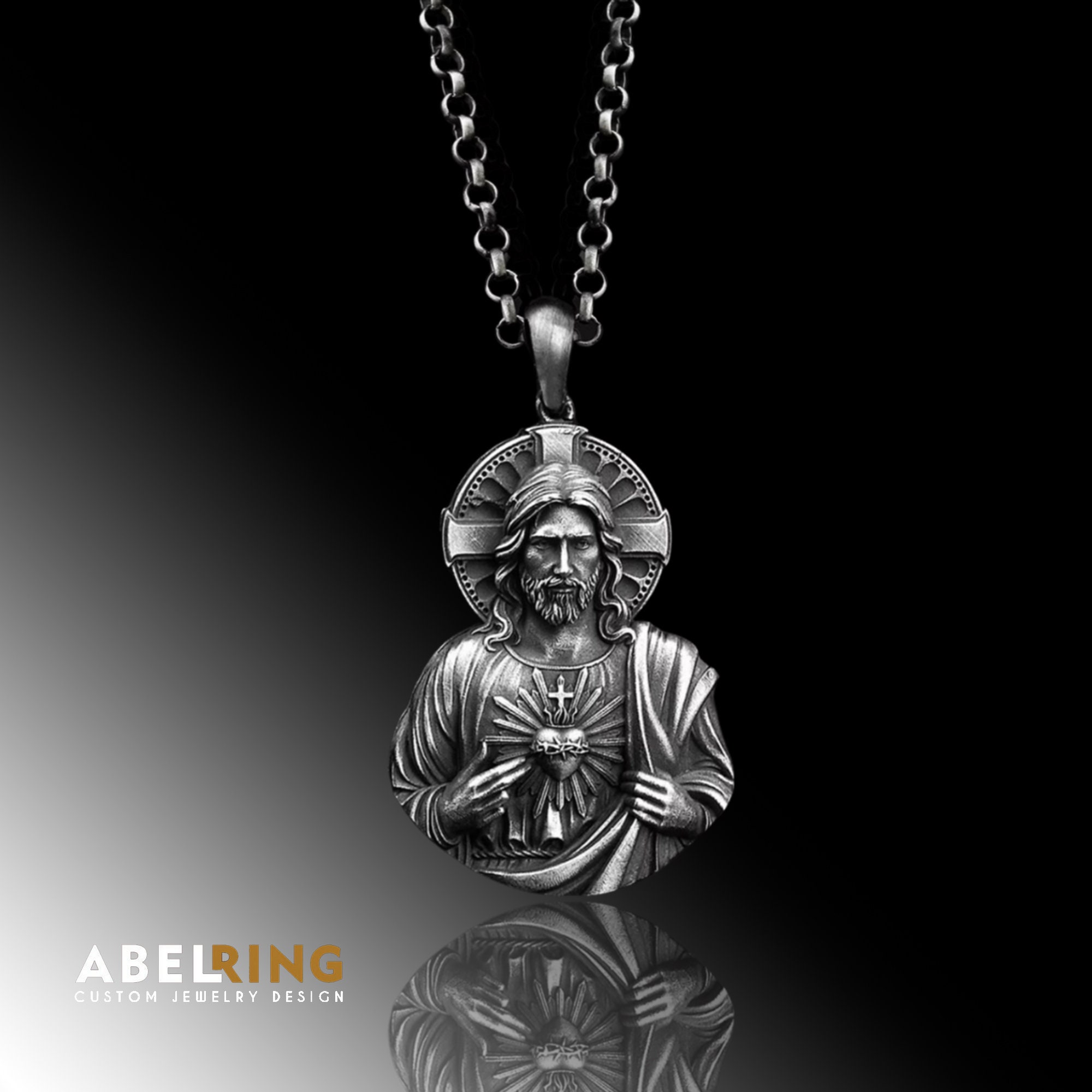 Sacred Heart of Jesus 925k Sterling Silver Pendant Religious - Etsy
