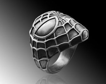 925 Sterling Silver Exquisite Spider Web Ring Gift For Best Friend, Spiderman Oxidized Silver Spider Web Ring, Spiderman Ring Gift for Him