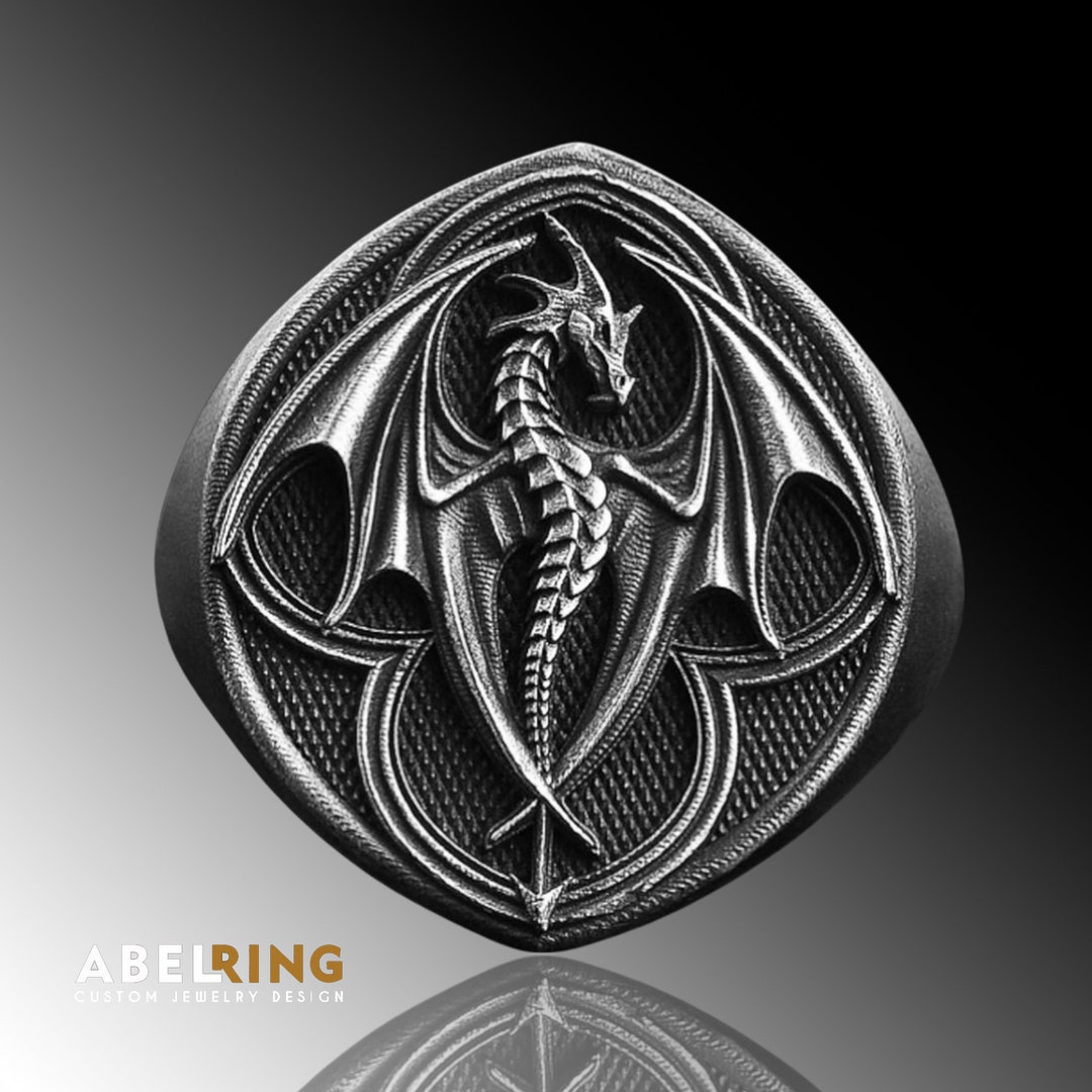 Winged Dragon 925k Sterling Silver Ring, Medieval Dragon Winged Silver ...