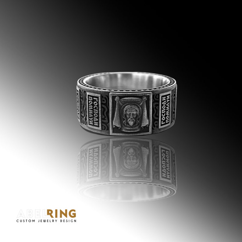 Symbolic Religious Ring for Men Sterling Silver Traditional Orthodox