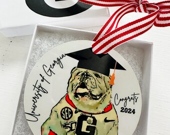 UGA Graduate handmade gift ornament watercolor University of Georgia graduation bulldogs hang tag collegiate football  car hanger room decor