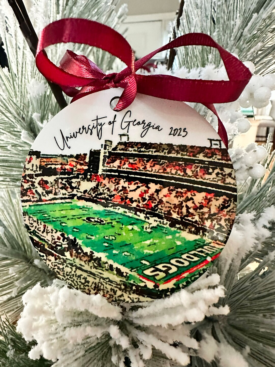 UGA Handmade Ornament Watercolor University of Georgia Sanford Stadium Keepsake Decor Collegiate 