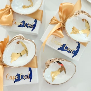 Cape Cod Gilded Quahog Shell with Elegant Gold Logo, coastal beach decor, New England gift, small keepsake token from the East Coast