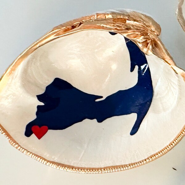 Cape Cod Map Shell trinket gift coastal decor ornament beach house seashell keepsake personalized town wedding favor nautical gift