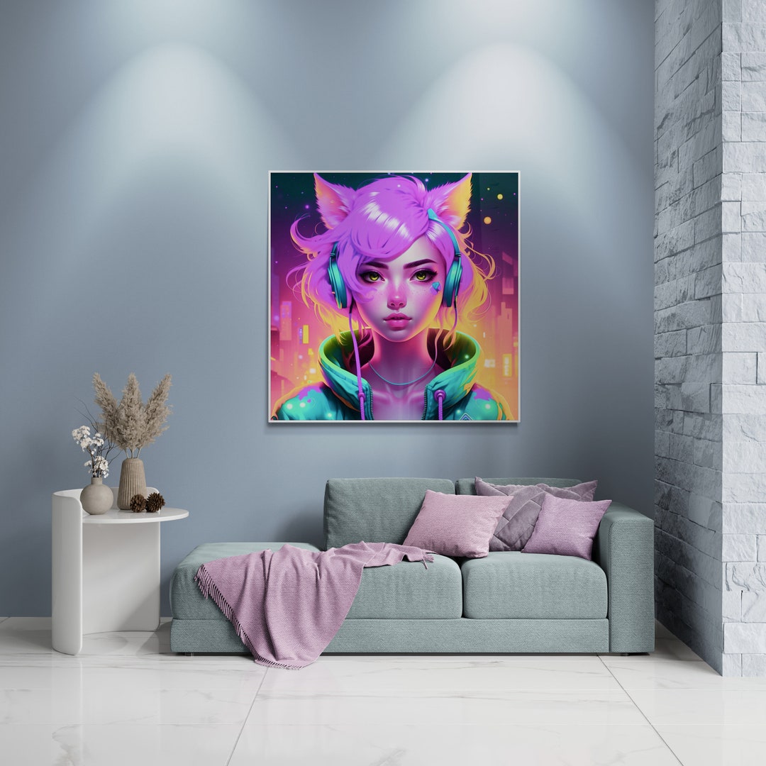 ANIME GIRL POSTER Anime Minimalist Wall Art Canvas Gaming Etsy