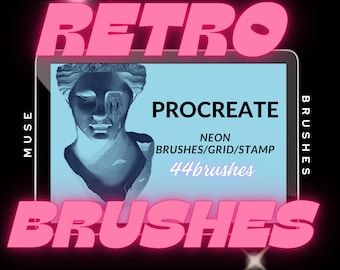 Retro VHS Brushes Set for Procreate, glitch brushes, vhs brushes, camera viewfinder stamp, neon brushes, neon grid brushes stamp, abstrac