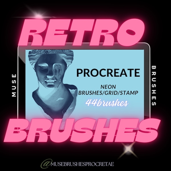 Retro VHS Brushes Set for Procreate, glitch brushes, vhs brushes, camera viewfinder stamp, neon brushes, neon grid brushes stamp, abstrac