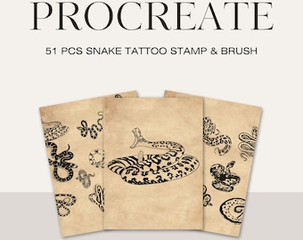 Set de pinceles de serpiente para Procreate, sellos de diseño de tatuajes (descarga digital)