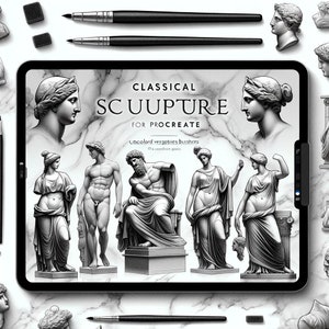 Greek mythology Procreate Brush Set | Unique Tattoo Stamp Brushes | Digital art Tattoo Stencil | Realistic tattoo statue designs | Tattoo