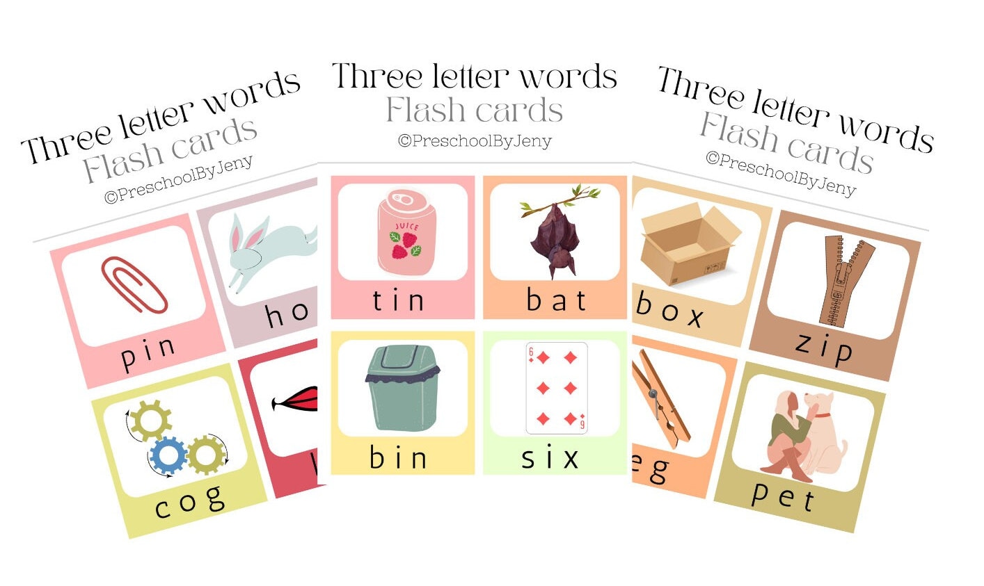 Three Letter Words Flash Cards – Preschool Educational Printable