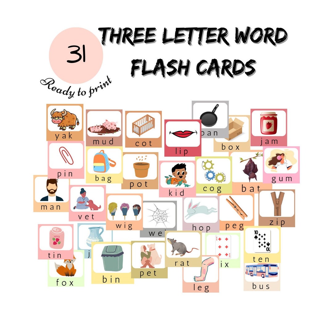 Three Letter Words Flash Cards – Preschool Educational Printable