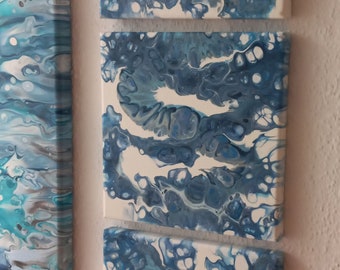 Acrylbilder 3ER-SET ca. 20 x 66 cm "blauer Drachen" Pouring Nr. 113