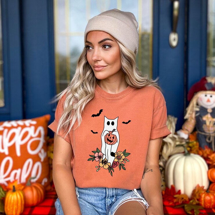 Cat Halloween Sweater, Ghost Cat Sweatshirt Sweatshirt, Cat Ghost Shirt, Ghost Halloween Sweat, Fall Tshirt Retro, Vintage Halloween Sweater