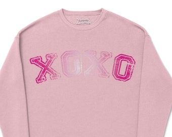 XOXO Women's Valentine Sweatshirt - Jumper College Type Distressed Logo - Available In Mulitple Sizes