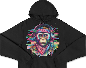 Super Glitched Out Monkey Design Hoodie - Glitched Effect Graphic Clothing  - Kids to Adult Sizes Available