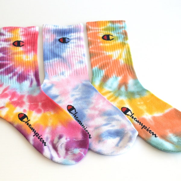 Tie Dye Champion Socks - Crew Length - Multiple Colours - Youth/Ladies to Adult/Mens Sizes Available