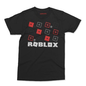 A black tshirt with a roblox graphic design featuring angled squared blocks in 4 colours with the word roblox in white underneath, printed to the front