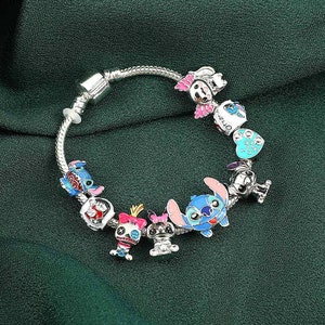 Disney-Bracelet Stitch avec Figurines de Dessin Animé CAN o Stitch, Bijou  Mignon avec Pierres Précieuses