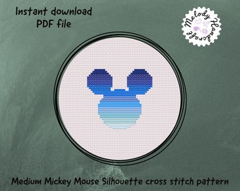 Blue gradient Mickey Mouse Silhouette cross stitch pattern PDF - MEDIUM - Instant download