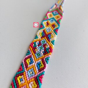 Handmade, vibrantly colored, wide friendship bracelet