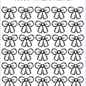 May include: A printable savings challenge chart with 36 black and white bow illustrations. The chart is titled "Bows Savings Challenge" and has spaces to write in the price of each bow and the total amount saved.