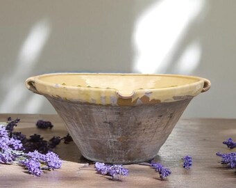 Magnificent XXL Mixing Bowl – Yellow Glazed Stoneware – Antique Confit Pot from Provence - Tian - Pottery from Provence