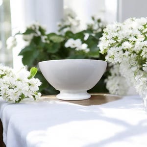 Digoin Sarreguemines white bowl 13cm (5.11&quot;) antique French coffee bowl, perfect condition