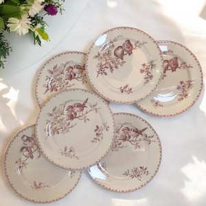 Juego de platos Sarreguemines Favori Rose y decoración floral, 23 cm (9,05") en tierra de hierro, perfecto estado