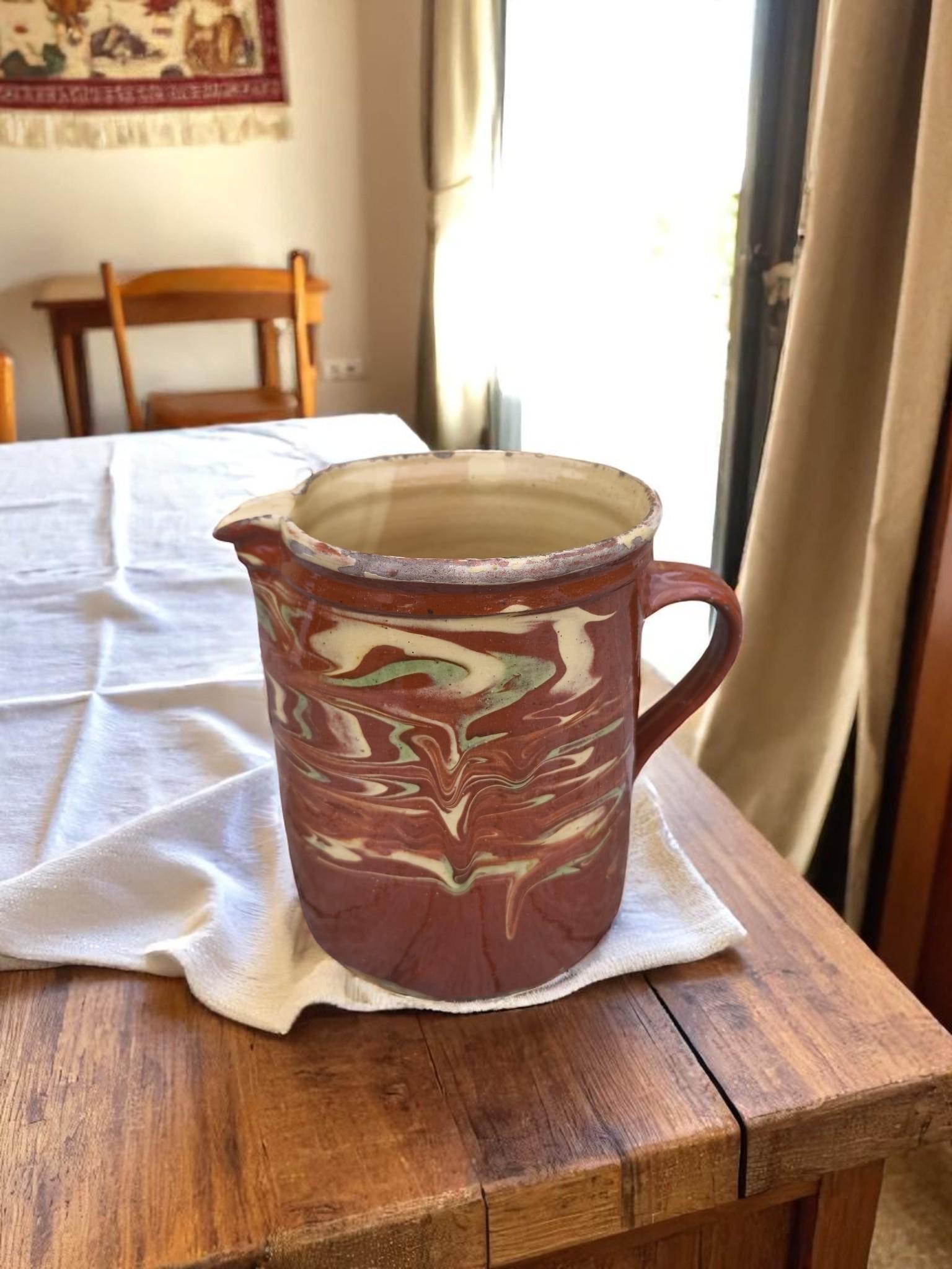 XXL Savoyard pitcher in French terracotta, vintage pottery Savoy pitcher, vintage stoneware pitcher, mixed earthenware pitcher
