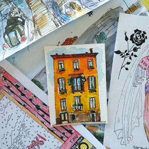 Venice Yellow House - Original Watercolor ACEO Art Card (2.5x3.5 in) -Miniature Architecture Painting