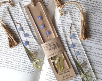 Personalized resin bookmark. Forget-me-not flowers. Graduation Gifts. Birthday present. Mothers day gift. Anniversary gift.