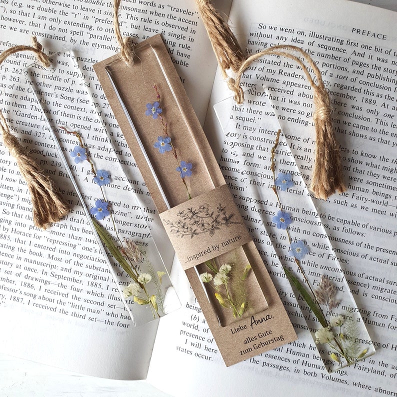 Personalized resin bookmark. Forget-me-not flowers. Graduation Gifts. Birthday present. Mothers day gift. Anniversary gift. image 1