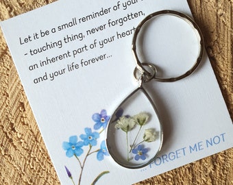 Forget Me Not and Baby's Breath Teardrop Keychain, Miscarriage, Loss of a loved one, Bereavement, Grief Gift, Keepsake, Remembrance Gifts