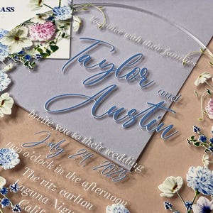 Faire-part de mariage rond en acrylique |  Conception florale |  Faire-parts personnalisés en acrylique transparent |  Papeterie de mariage élégante