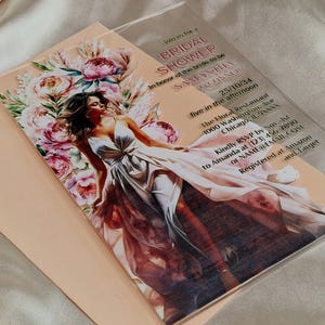 Invitación de despedida de soltera acrílica / Tarjeta floral transparente / Diseño personalizado / Invitación elegante para fiesta de niñas / Invitación transparente con impresión UV