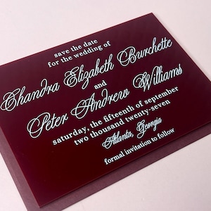 Retenez cette date en acrylique bordeaux | "Retenez cette date" en acrylique personnalisées | Design minimaliste| 4 x 6 ou 5 x 7 pouces |  Imprimé blanc