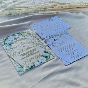 Acryl-Hochzeits-Einladungs-Set | Elegante Blumenhochzeits-Einladung | Antwortkarte | Transparente Acryl-Einladung