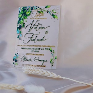Faire-part de mariage en acrylique élégant | Invitation transparente personnalisée à motif floral | Faire-part en acrylique transparent