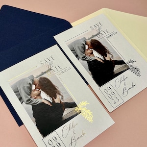 Modernes Minimal Save the Date|  Save The Date Karte mit Fotos |  Personalisierte Foiled Save the Date |  Roségold |  Gold | Silberfolie