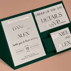 Invitations de mariage classiques | Feuille d'argent | Invitation de mariage vert | Invitation de mariage minimaliste | RSVP | Invitation personnalisée