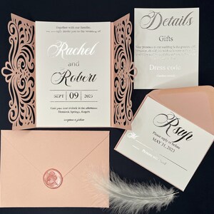 Invito a nozze rose / salva la data / dettagli RSVP / invito di lusso / lamina d'argento / carta di carta oro rosa / carta di carta bianca / inviti